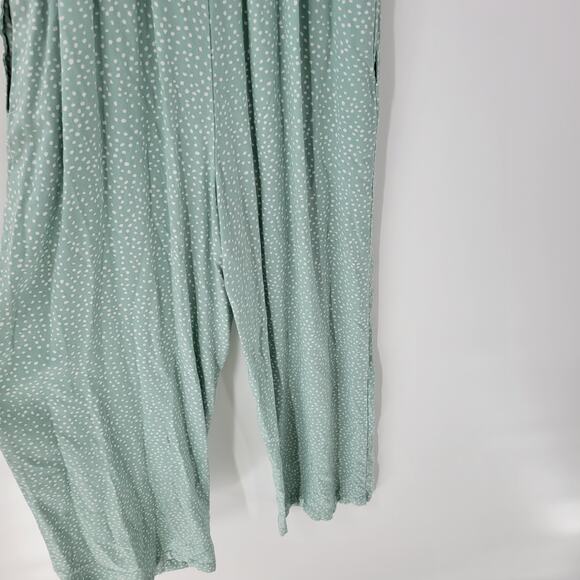 Jessica Simpson Jumpsuit Womens M Green White Polka Dot Wide Leg Smocked Straps - Picture 14 of 14
